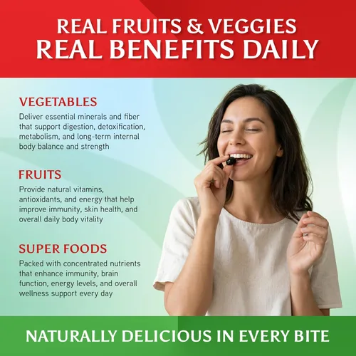 Vista 22 de VITINITY Super Greens - Gomitas multivitamínicas Hechas con 30 superalimentos reales, verduras, hierbas, frutas para adultos y niños para aumentar