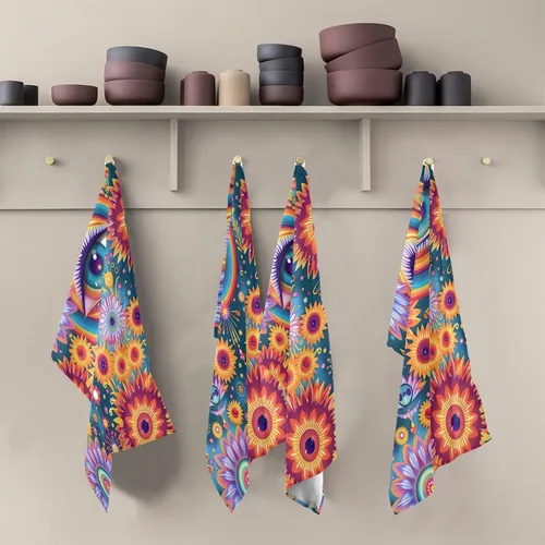 Vista 5 de GAIREG Psychedelic Colorful Retro Flowers Hand Towel Kitchen, 28x18 Inch Absorbent Spring Towels Kitchen