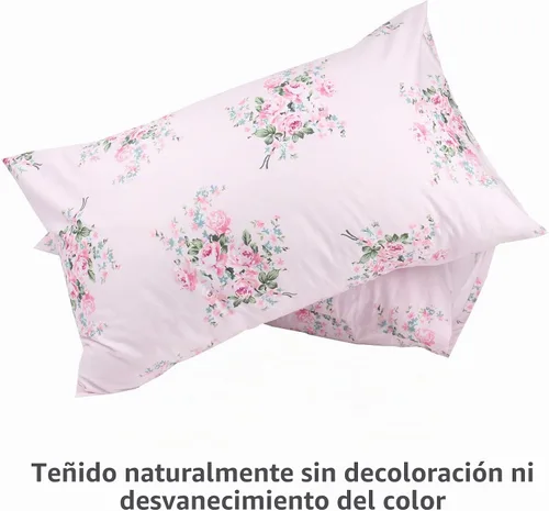 Vista 3 de Paquete de 2 fundas de almohada florales rosas tamaño estándar, 100% algodón de 600 hilos, 20 x 30 pulgadas