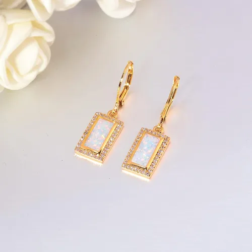Vista 7 de CiNily Aretes de aro para mujer, diseño de ópalo chapado en oro blanco, joyería de regalo