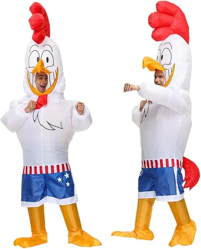 Vista 3 de RHYTHMARTS Disfraz inflable disfraz inflable de gallo disfraz de Halloween disfraz de fantasía para adultos gallo para adultos