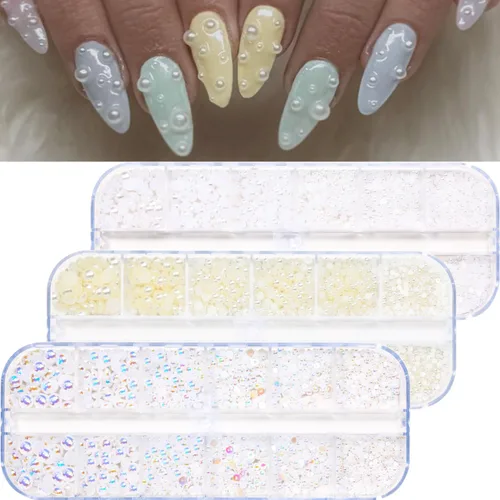Vista 2 de Perlas planas para uñas, perlas blancas para arte de uñas, perlas de uñas de color AB para arte de uñas, perlas de joyería para uñas, con bolígrafo