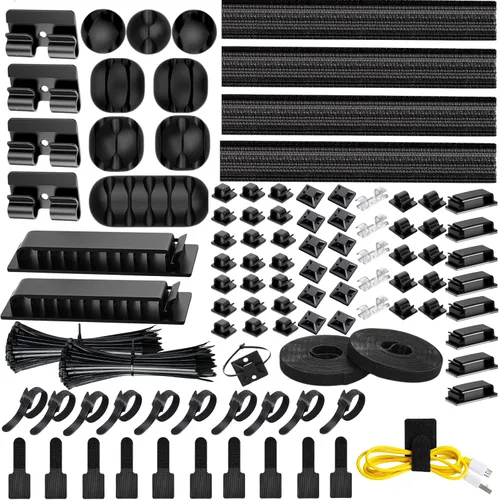 Vista 6 de Kit de gestión de cables [313 piezas], 67 clips adhesivos para cables, organizador de cables de escritorio Topavatop, 22 correas reutilizables