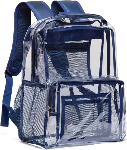 Vista 8 de Vorspack Mochila Clara Transparente - Mochila Transparente de PVC de Servicio Pesado See Through para Universidad y Lugar de Trabajo Negro