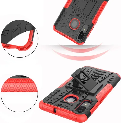 Vista 4 de Asuwish Funda de teléfono para Samsung Galaxy A20 A30 con protector de pantalla de vidrio templado y soporte delgado, funda protectora híbrida Rojo