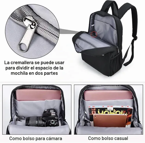 Vista 4 de CADeN Mochila Bolsa para Cámara con Compartimento para Portátil de 14", Impermeable, Estuche para Cámara DSLR/SLR sin Espejo para Viajes y 1.0 Negro