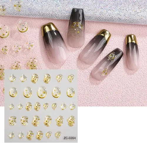 Vista 3 de Calcomanías de arte de uñas en relieve dorado 5D, calcomanías de cristal suave, marcos geométricos irregulares, calcomanías de corazón, diseños