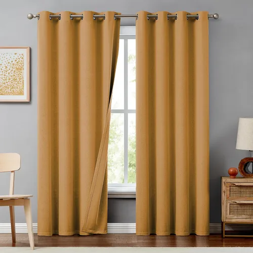 Vista 16 de Melodieux Cortinas 100% opacas para dormitorio, aislamiento térmico, reducción de ruido, cortinas de ventana de lino con ojales para sala de estar