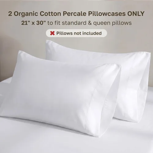 Vista 3 de California Design Den Juego de 2 fundas de almohada de 100 % algodón orgánico tamaño Queen/estándar, suaves y nítidas fundas de almohada de algodón