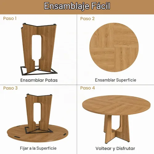 Vista 7 de Mesa de comedor redonda estilo granja para 6, mesa de cocina circular de 47" MDF con acabado de grano de madera, mesa de cocina y comedor de madera
