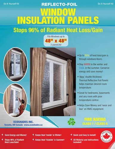 Vista 3 de Paneles de aislamiento térmico para ventana, doble grosor, 48 x 48 pulgadas (2 paneles/kit) que mantienen fuera el calor extremo