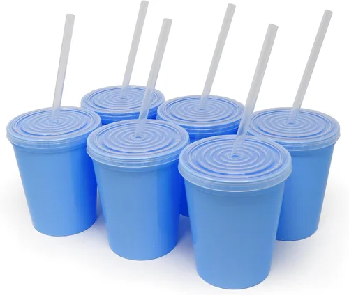 Vista 18 de Rolling Sands - Vasos de plástico reutilizables de 16 onzas con tapas, 6 unidades, hechos en EE. UU.; vasos y tapas de plástico, incluye 6 pajitas