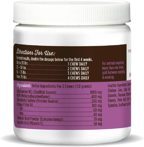 Vista 8 de VetPro Complete Glucosamina para perros – Masticables suaves de máxima fuerza con condroitina, MSM, cúrcuma, vitamina C, Omega 3 – trata