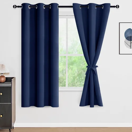 Vista 160 de DWCN - Cortinas 100% opacas para dormitorio con forro negro, cortinas de ventana de doble capa con aislamiento térmico que oscurecen toda la Azul