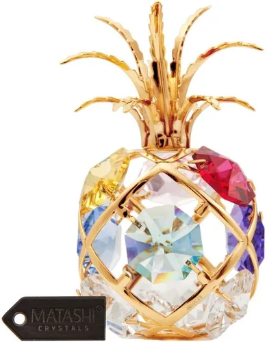 Vista 3 de Matashi Adorno de piña chapado en oro de 24 quilates con cristales, figura decorativa de lujo, elegante decoración del hogar, regalo para el día