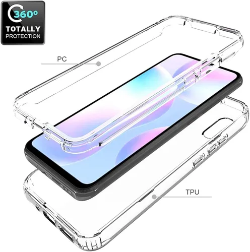 Vista 3 de Funda compatible con Redmi 9A M2006C3LG/Redmi 9i M2006C3LII con protector de pantalla de vidrio templado, cuerpo completo, a prueba de golpes, Claro