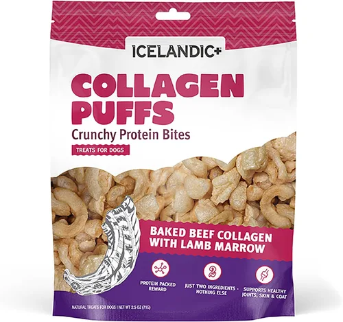 Vista 7 de Icelandic+ Colágeno Puffs: Colágeno de carne al horno con piel de bacalao, 2.5 onzas, golosinas para perros medianos y grandes, bocadillos