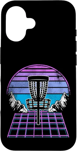 Vista 32 de Disc Golf Basket 90s Synthwave Sunset Retrowave Frisbee Golf Case for iPhone 17