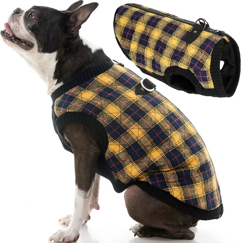 Vista 22 de Gooby – Chaleco de moda para perro, chaqueta negra, talla XS – cálido chaleco bomber con cremallera y doble anillo en D para correa – suéter