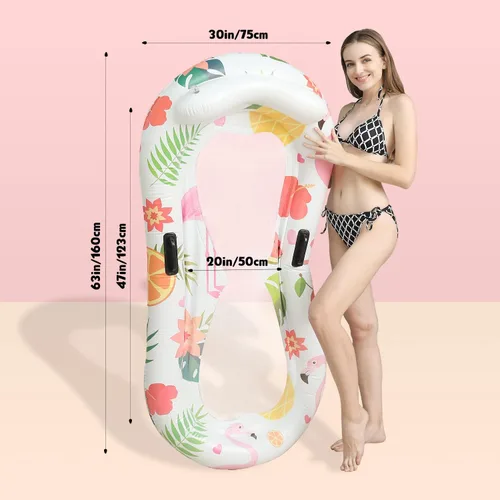 Vista 2 de Flotador inflable de piscina con patrón de flamencos, juguetes grandes para piscina, flotadores de playa de verano, flotadores de natación, juguetes