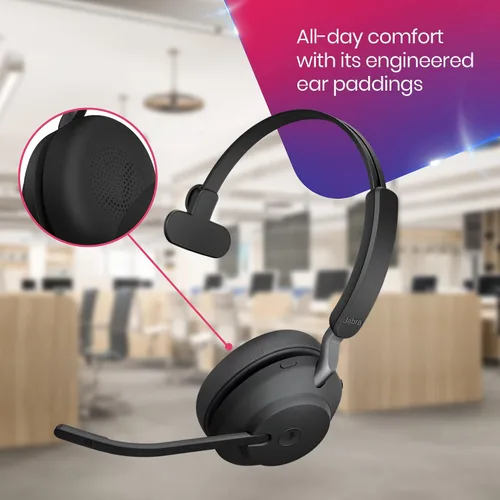 Vista 4 de Jabra Auriculares inalámbricos Evolve2 65 certificados para MS Teams, dongle Bluetooth, compatible con Zoom, Meet, ideal para trabajar desde casa