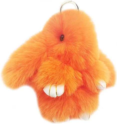 Vista 5 de jtkdxqs Llavero suave y lindo de conejo, de piel de conejo artificial, pompón esponjoso, para mujer Beige