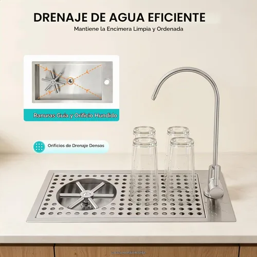 Vista 3 de Lavadora de vasos de vidrio, enjuague comercial de acero inoxidable 304 con grifo y boquilla de limpieza multiángulo para bar, cafetería