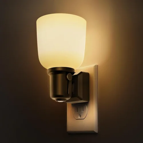 Vista 9 de L LOHAS LED Luz Nocturna con Atenuación Sin Escalones del 0-100%, Luz Nocturna de Vidrio Manchado Enchufable con Sensor de Anochecer a Amanecer, Luz