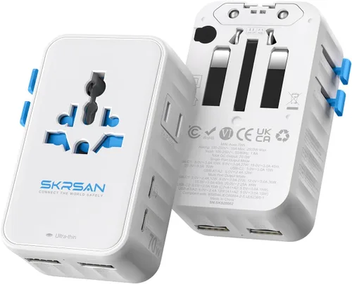 Vista 12 de Adaptador de viaje internacional ultrafino Aura de 45 W para más de Enchufe universal 6 en 1 de 1.417 in, PD&QC 3.0, carga rápida esencial