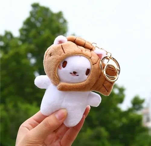 Vista 4 de Señora Niña Lindo Peluche PP Algodón Desmontable Taiyaki Sombrero Gato Llavero De Peluche Creativo Llavero De La Mochila Colgante Llavero