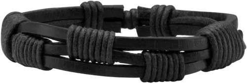 Vista 4 de Eigso Pulsera punk unisex de piel sintética con cuentas de madera para hombres y mujeres, cordón ajustable