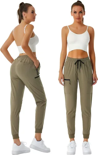 Vista 2 de Pantalones deportivos versátiles de senderismo para mujer, de secado rápido, con bolsillos tipo cargo, para atletismo, entrenamiento, ropa