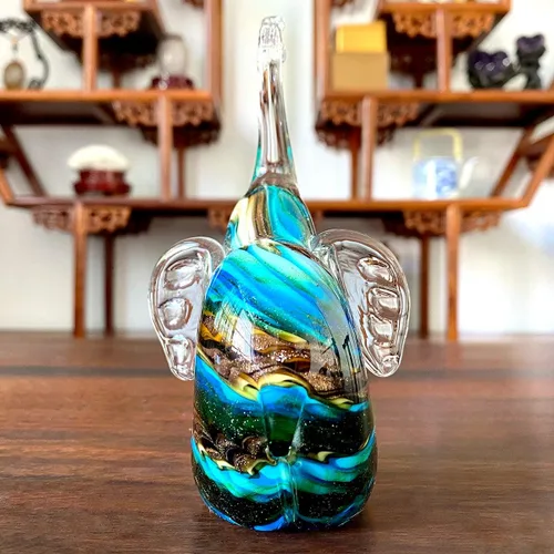 Vista 3 de Figuras de elefante Blwon de cristal, adorno de mesa, escultura de vida silvestre, artesanía, hecho a mano, soplado a mano, decoración del hogar