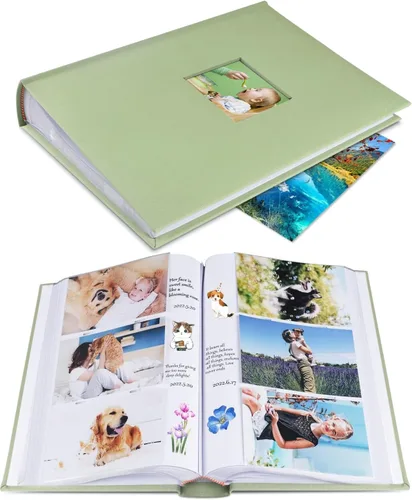 Vista 8 de 1DOT2 Álbum de Fotos 4x6 Capacidad para 402 Fotos con Bolsillos Deslizantes con Memo, Libro de Fotos, Cubierta de Lino, Álbumes de Fotos con Espacio