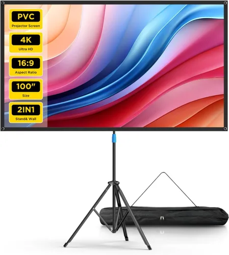 Vista 9 de Pantalla de proyector con soporte, pantalla de proyector portátil de 80 pulgadas para exteriores e interiores, pantalla de proyección ALR de 1.5