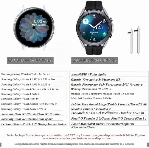Vista 6 de Correas elásticas de repuesto para Samsung Galaxy Watch 4 5 Pro 6 7 Classic Galaxy Active 1 2 1.57 pulgadas y 1.732 pulgadas para mujer, Bla-S