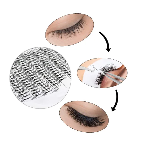 Vista 7 de QUEWEL Extensiones de Pestañas Prehechas en Ventilador, Extensiones de Pestañas Prehechas 3D de 0.07mm de Grosor, Rizado C, 8mm de Volumen