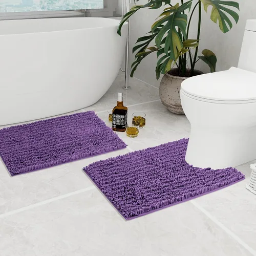 Vista 80 de Walensee Alfombra de baño antideslizante (32x20, azul oscuro) absorbente de agua, súper suave, felpilla peluda, lavable a máquina, se seca
