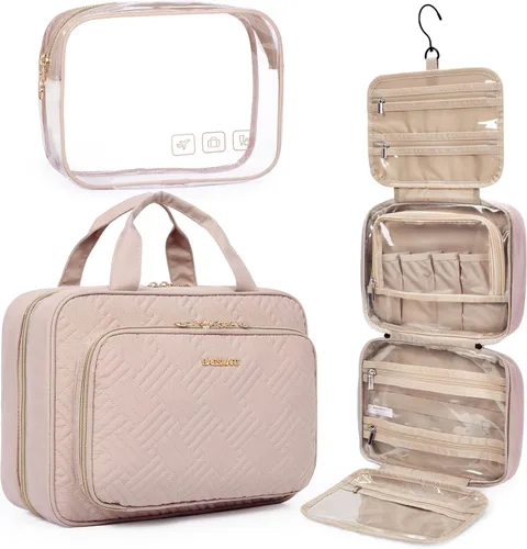 Vista 22 de BAGSMART Neceser de viaje colgante con organizador de maquillaje aprobado por la TSA, bolsa cosmética transparente para artículos de aseo personal