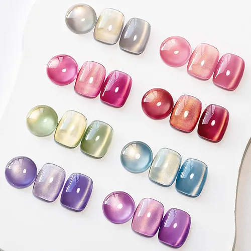 Vista 16 de MIZHSE Quick Dry Cat Eye Gel Nail Polish Set 4 Colors Long Lasting Silver Magnetic & Jelly Sheer Shades with Magnet Stick, High Shine Soak Off UV