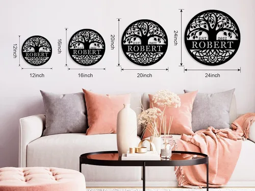 Vista 5 de Letrero de metal del Árbol de la vida, decoración de pared, con, arte de letras, señales para exterior, regalos para inauguración de casa