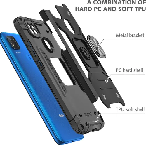 Vista 6 de Asuwish Funda de teléfono para Xiaomi Redmi 9C con protector de pantalla de vidrio templado y soporte de anillo, delgado híbrido protector móvil