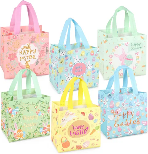 Vista 11 de Aviski 12 bolsas de caza de huevos de Pascua feliz, bolsa de regalo de huevo de zanahoria con asas, bolsas de regalo de Pascua, envoltura de regalos