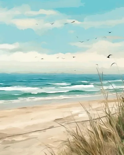 Vista 9 de Pintura por números, puesta de sol, playa, paisaje marino, abstracto, playa, bricolaje, pintura sobre lienzo con pinceles, pinturas acrílicas
