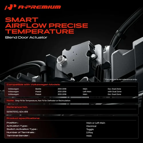 Vista 2 de A-Premium Actuador de puerta de mezcla de calentador HVAC compatible con Volkswagen Passat 2012-2018, Beetle 2012-2018, Actuador de Temperatura