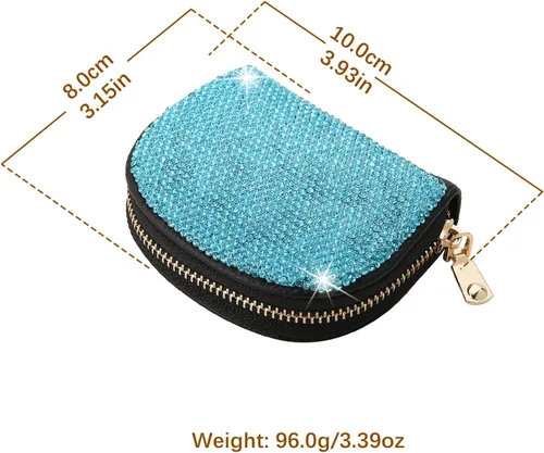 Vista 16 de AsAlways RFID Rhinestone titular de la tarjeta de crédito semicírculo multicapa cremallera caso Bling Crystal Slim pequeña cartera para mujeres
