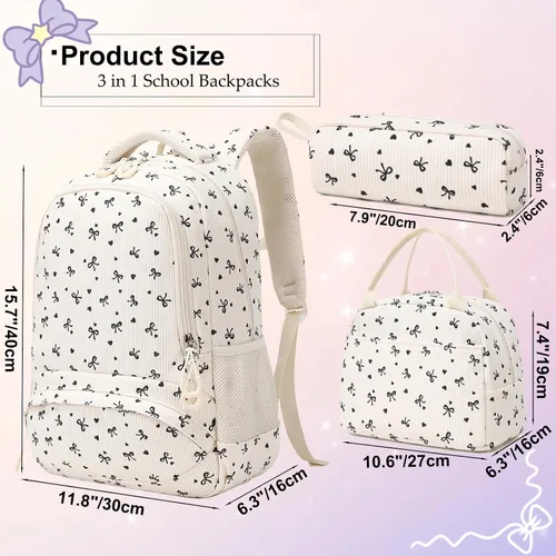 Vista 32 de Juego de mochila para niñas con diseño de unicornio, mochila escolar para niños, mochila para libros para niñas, set 3 en 1, regreso a clases