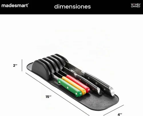 Vista 5 de madesmart Tapete para cuchillo, organizador compacto de ranura de agarre suave para 5 cuchillos, inserto de cajón antideslizante que protege