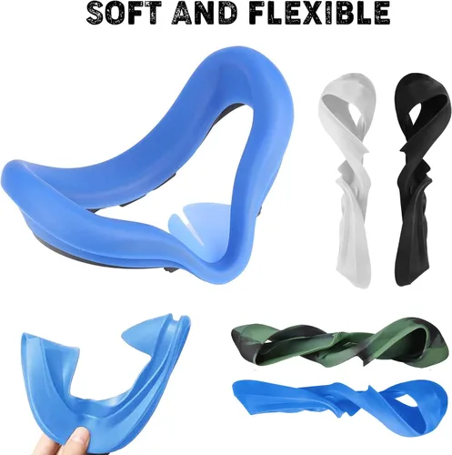 Vista 3 de VR Silicone Cover for Oculus Quest 2 - Washable Sweat-Proof Anti-Leakage Light Blocking (Blue)