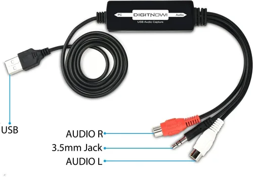Vista 5 de DIGITNOW Tarjeta de captura de audio USB 2.0, convertidor de cassette, casete a digital, convertidor de casete a MP3, compatible con Mac y Windows